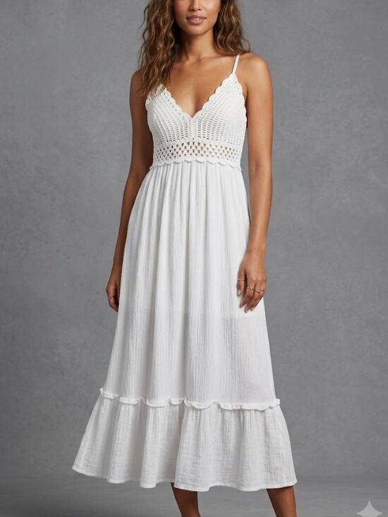 Streetwise  Society Dresses & Skirts - Cottagecore White Tiered Ruffle Gauze Midi Dress  Size S